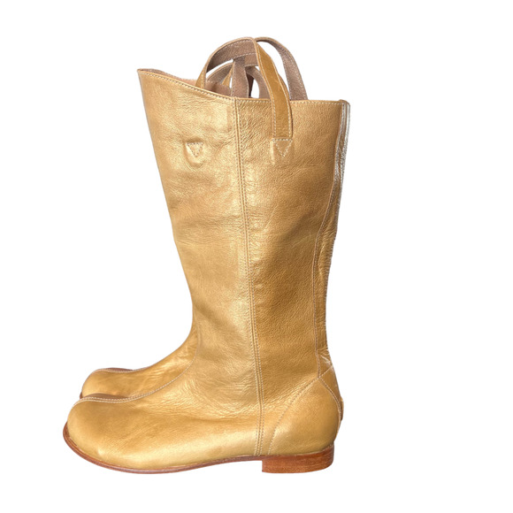 Anthropologie | Shoes | Jim Barnier Free People Tall Gold  Jim Barnier Pull Up Boots Size 7.5 Gold Grain Leather Flat Shoes Anthropology